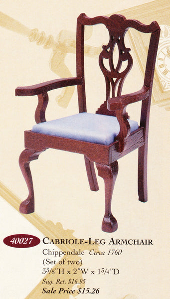 House of Miniatures Prebuilt Furniture #55027 Chippendale Cabriole-Leg Armchair X-Acto  XActo Dollhouse Mini Miniature Miniture 55027