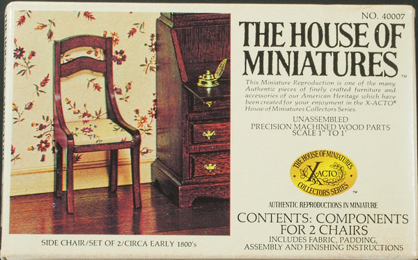 House of Miniatures Furniture Kit #40007 X-Acto Hepplewhite Side Chairs (2) XActo Dollhouse Miniature Miniture 40007