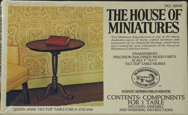 House of Miniatures Furniture Kit #40008 X-Acto Queen Anne Tilt-Top Table XActo Dollhouse Mini Miniature Miniture 40008