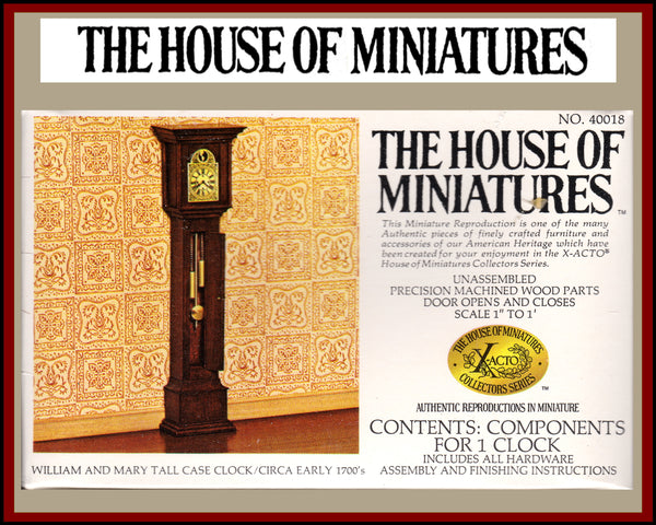 House of Miniatures Furniture Kit #40018 X-Acto William & Mary Tall Case Clock XActo Dollhouse Mini Miniature Miniture 40018