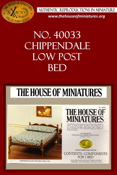 House of Miniatures Furniture Kit #40033 X-Acto Chippendale Double Low Post Bed XActo Dollhouse Mini Miniature Miniture 40033