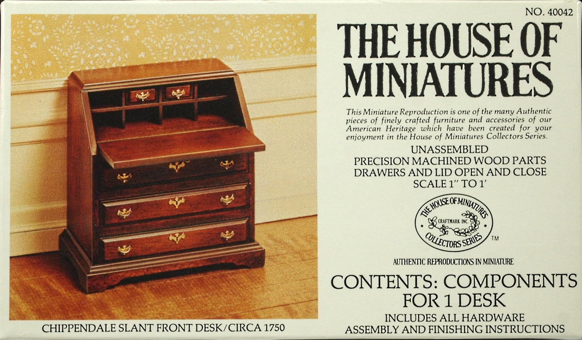 House of Miniatures Furniture Kit #40042 X-Acto Chippendale Slant Fron