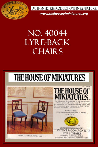House of Miniatures Furniture Kit #40044 X-Acto Duncan Phyfe Lyre Back Chair (2) XActo Dollhouse Mini Miniature Miniture 40044