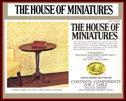 House of Miniatures Furniture Kit #40008 X-Acto Queen Anne Tilt-Top Table XActo Dollhouse Mini Miniature Miniture 40008