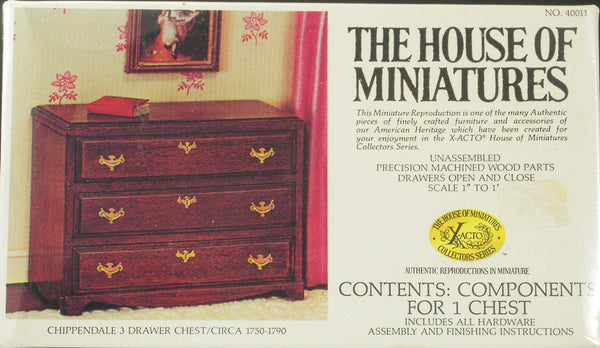 House of Miniatures Furniture Kit #40011 X-Acto Chippendale 3-Drawer Chest XActo Dollhouse Mini Miniature Miniture 40011
