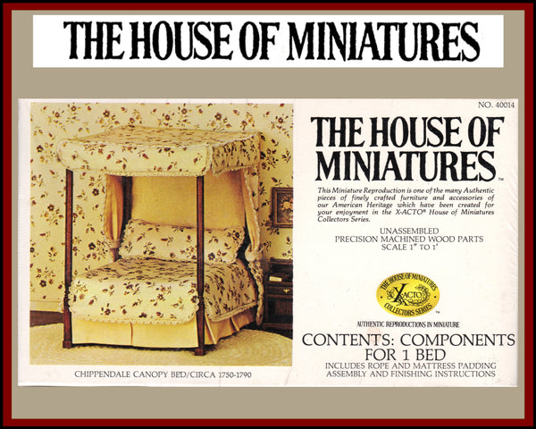 House of Miniatures Furniture Kit #40014 X-Acto Chippendale Canopy Bed XActo Dollhouse Mini Miniature Miniture 40014