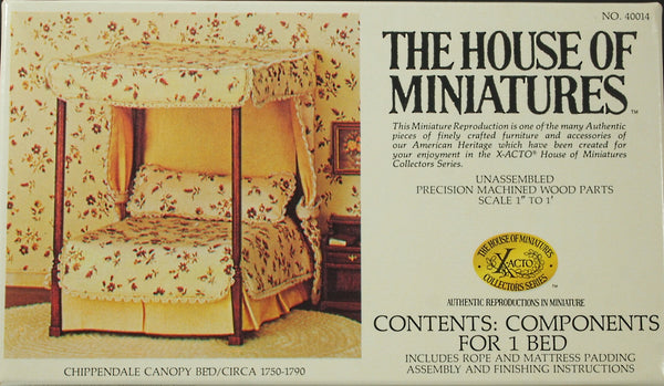 House of Miniatures Furniture Kit #40014 X-Acto Chippendale Canopy Bed XActo Dollhouse Mini Miniature Miniture 40014