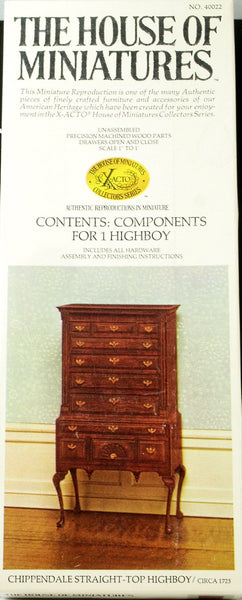 House of Miniatures Furniture Kit #40022 X-Acto Chippendale Straight Top Highboy XActo Dollhouse Mini Miniature Miniture 40022