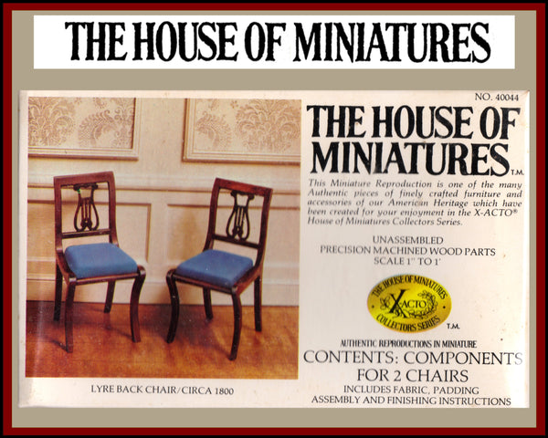 House of Miniatures Furniture Kit #40044 X-Acto Duncan Phyfe Lyre Back Chair (2) XActo Dollhouse Mini Miniature Miniture 40044
