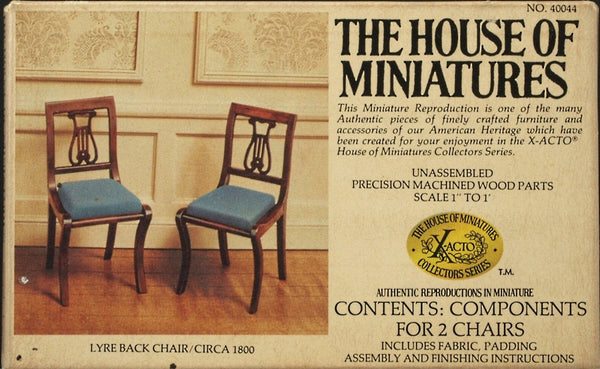 House of Miniatures Furniture Kit #40044 X-Acto Duncan Phyfe Lyre Back Chair (2) XActo Dollhouse Mini Miniature Miniture 40044