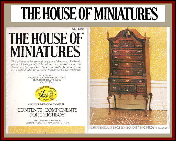 House of Miniatures Furniture Kit #40023 X-Acto Chippendale Broken-Bonnet Highboy Dollhouse Mini