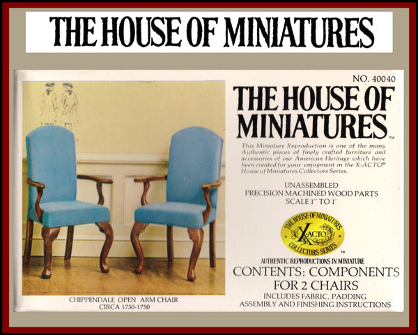 House of Miniatures Furniture Kit #40040 X-Acto Chippendale Open Arm Chair (2) XActo Dollhouse Mini Miniature Miniture 40040