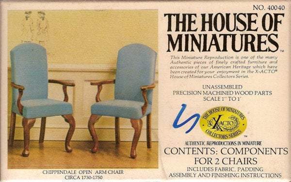 House of Miniatures Furniture Kit #40040 X-Acto Chippendale Open Arm Chair (2) XActo Dollhouse Mini Miniature Miniture 40040