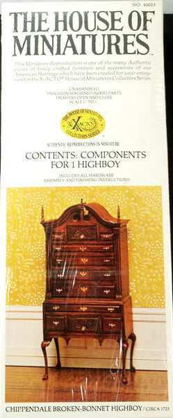House of Miniatures Furniture Kit #40023 X-Acto Chippendale Broken-Bonnet Highboy Dollhouse Mini