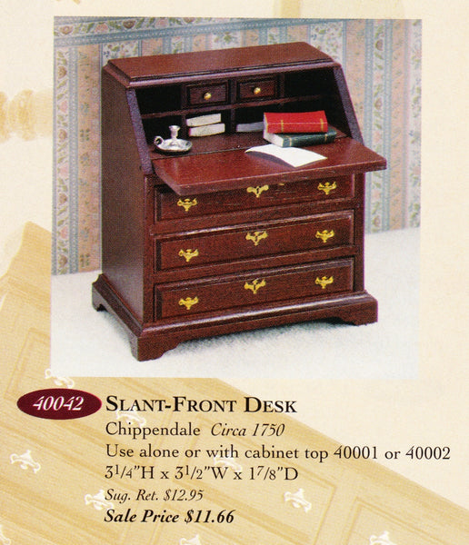House of Miniatures Prebuilt Furniture #55042 X-Acto Chippendale Slant Front Desk XActo Dollhouse Mini Miniature Miniture 55042