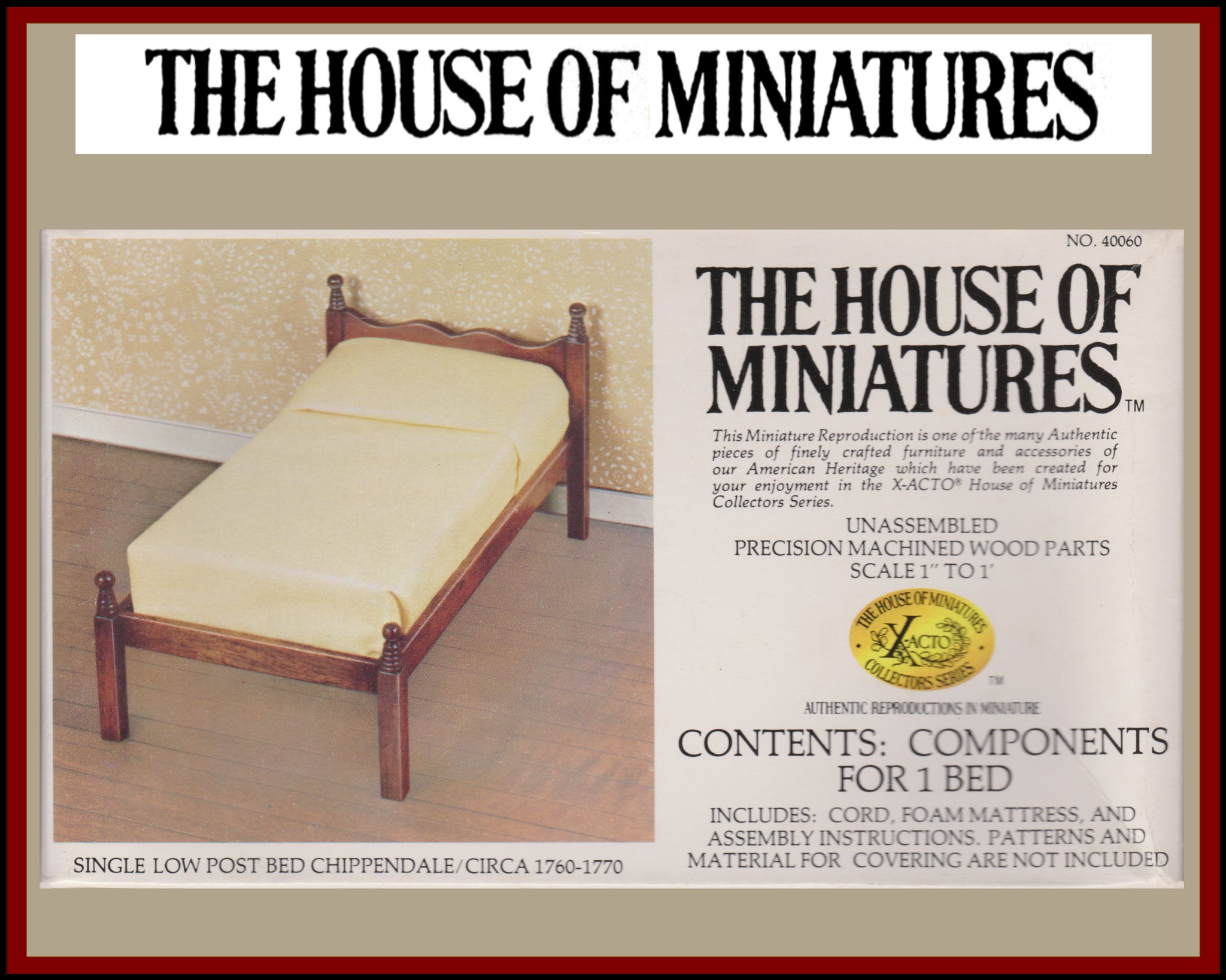 House of Miniatures Furniture Kit #40060 X-Acto Chippendale Single Low Post Bed XActo Dollhouse Mini Miniature Miniture 40060