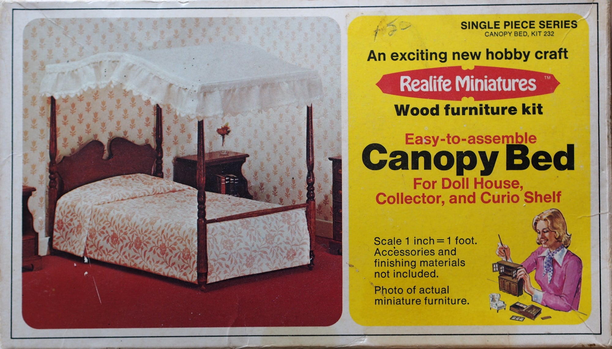 Realife Miniature Furniture Kit # 232 Single Piece Series Canopy Bed DIY Dollhouse by Scientific Models Miniatures