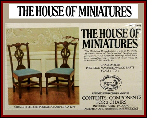 House of Miniatures Furniture Kit #40028 X-Acto Chippendale Straight Leg Chair (2) XActo Dollhouse Mini Miniature Miniture 40028