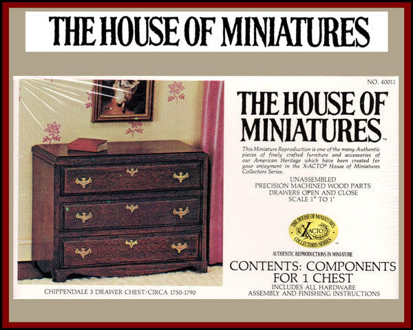 House of Miniatures Furniture Kit #40011 X-Acto Chippendale 3-Drawer Chest XActo Dollhouse Mini Miniature Miniture 40011