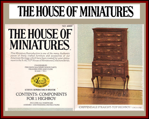 House of Miniatures Furniture Kit #40022 X-Acto Chippendale Straight Top Highboy XActo Dollhouse Mini Miniature Miniture 40022