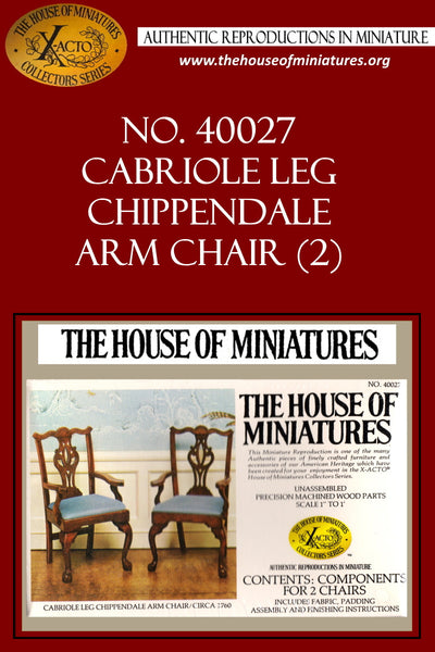 House of Miniatures Furniture Kit #40027 X-Acto Chippendale Cabriole-Leg Arm Chair XActo Dollhouse Mini Miniature Miniture 40027