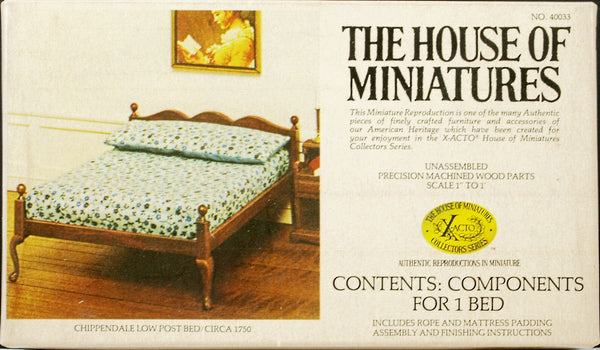 House of Miniatures Furniture Kit #40033 X-Acto Chippendale Double Low Post Bed XActo Dollhouse Mini Miniature Miniture 40033