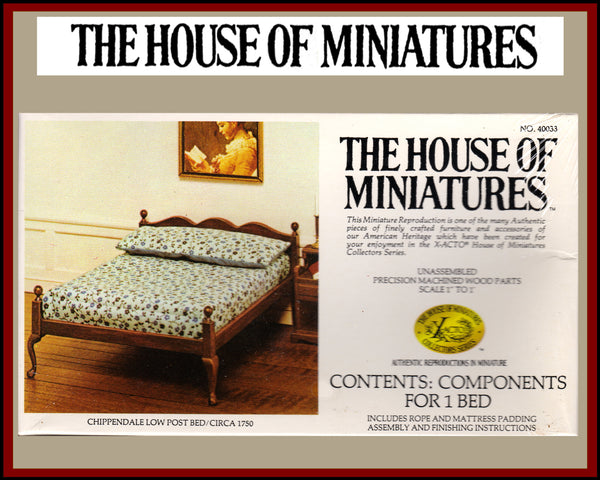 House of Miniatures Furniture Kit #40033 X-Acto Chippendale Double Low Post Bed XActo Dollhouse Mini Miniature Miniture 40033