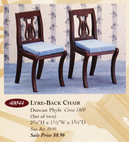 House of Miniatures Furniture Kit #40044 X-Acto Duncan Phyfe Lyre Back Chair (2) XActo Dollhouse Mini Miniature Miniture 40044