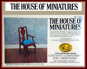 House of Miniatures Furniture Kit #40083 X-Acto Queen Anne Arm Chair XActo Dollhouse Mini Miniature Miniture 40083