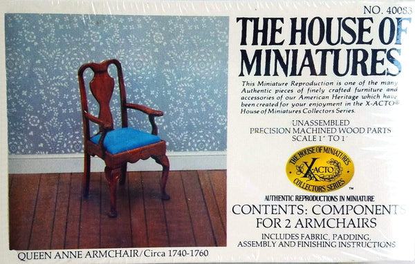 House of Miniatures Furniture Kit #40083 X-Acto Queen Anne Arm Chair XActo Dollhouse Mini Miniature Miniture 40083