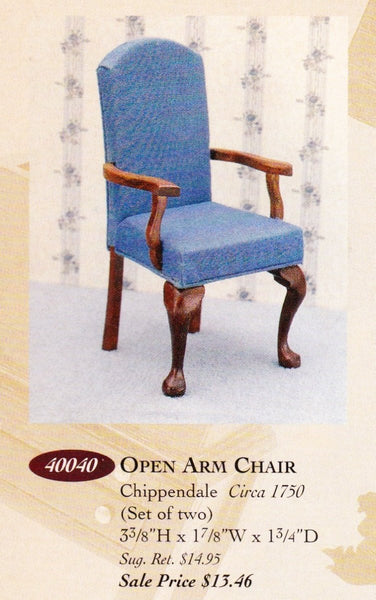 House of Miniatures Furniture Kit #40040 X-Acto Chippendale Open Arm Chair (2) XActo Dollhouse Mini Miniature Miniture 40040