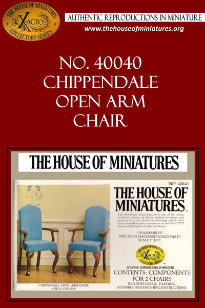 House of Miniatures Furniture Kit #40040 X-Acto Chippendale Open Arm Chair (2) XActo Dollhouse Mini Miniature Miniture 40040